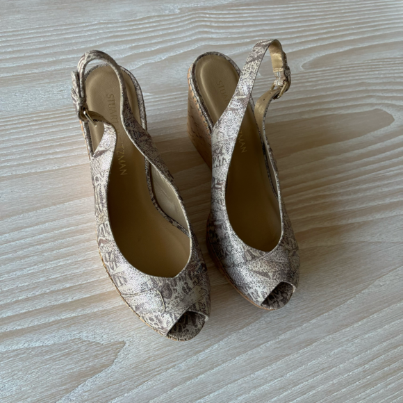 Stuart Weitzman sandal Jean slingback peep toe cork wedge size 9 NWOT - Picture 17 of 17
